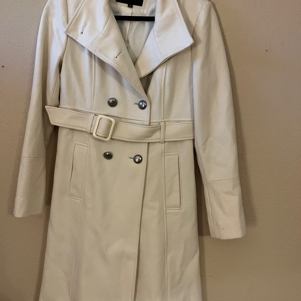 Cream Double-Breasted Trench Coat with Belt